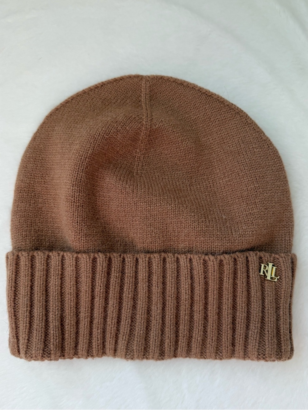 Ralph Lauren Chestnut Knit Beanie with Gold RLL Pin